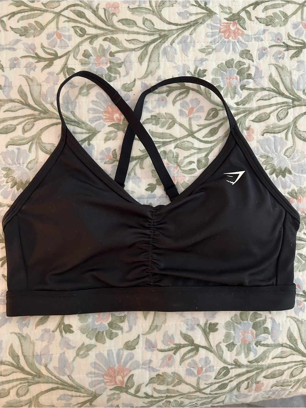 Gymshark Black Ruched Cross-Strap Sports Bralette